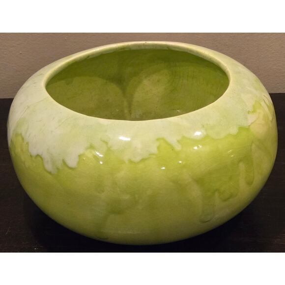 Frank Moreno Mid Century Rare Bowl Planter Pottery Drip Glaze Lime Green 10” - Picture 4 of 7